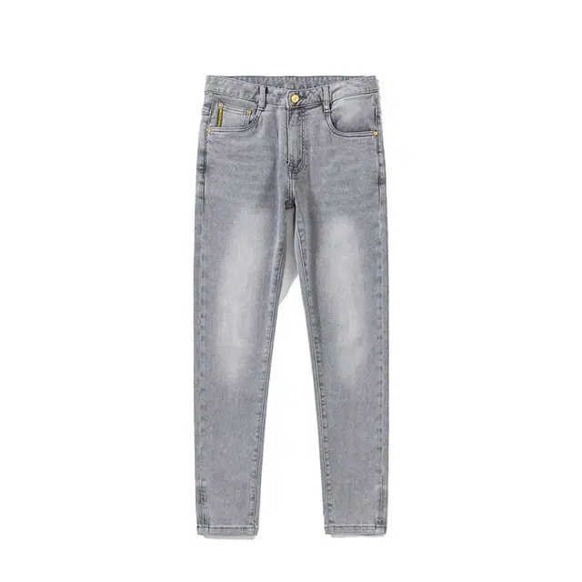 雅鹿 浅色直筒修身百搭休闲中腰水洗耐磨复古做旧牛仔裤 男款 灰白