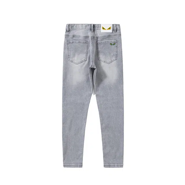 雅鹿 水洗耐磨百搭中腰拉链直筒修身休闲牛仔裤 男款 灰白