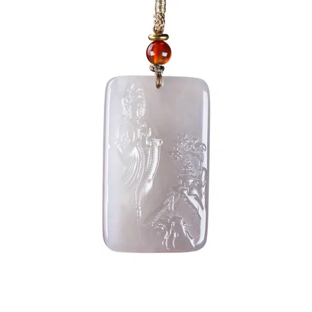 舒杰 守护神观音 和田玉 孤品  本命年守护神玉项链 高级轻奢烟紫色 男女同款情侣款 烟紫