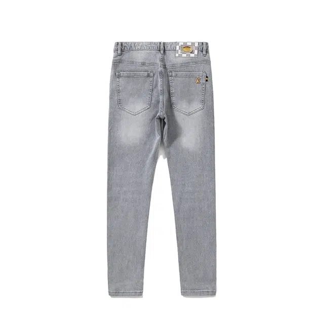 雅鹿 浅色直筒修身百搭休闲中腰水洗耐磨复古做旧牛仔裤 男款 灰白