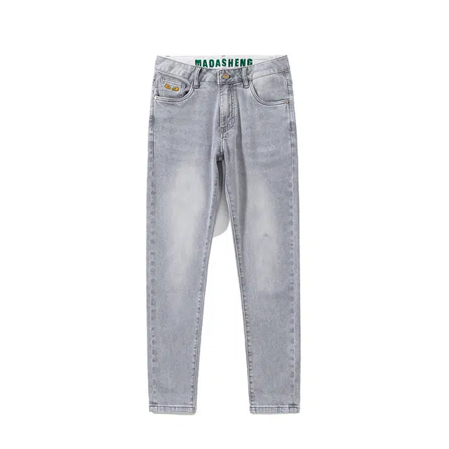 雅鹿 水洗耐磨百搭中腰拉链直筒修身休闲牛仔裤 男款 灰白