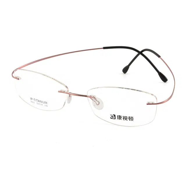 【联系客服可配度数】 康视顿 无框超轻 钛 不规则形 光学镜架 女款 粉色 七彩紫 银色 枣红色