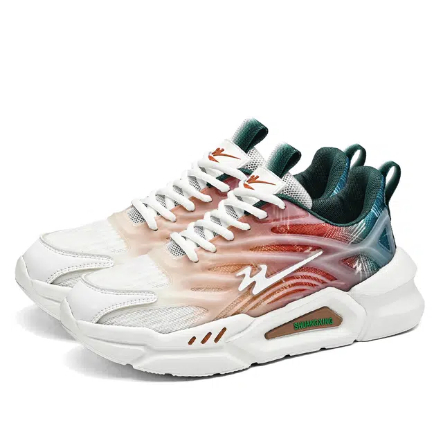 双星 国货老牌 潮流时尚 厚底百搭 减震增高耐磨轻便透气防滑 低帮跑步鞋 男款 渐变红