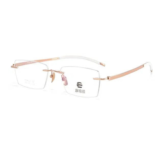 【联系客服可配度数】 康视顿 超轻无框近视眼镜框 纯钛 方形 光学镜架 男女同款情侣款 可选蔡司依视路明月凯米镜片