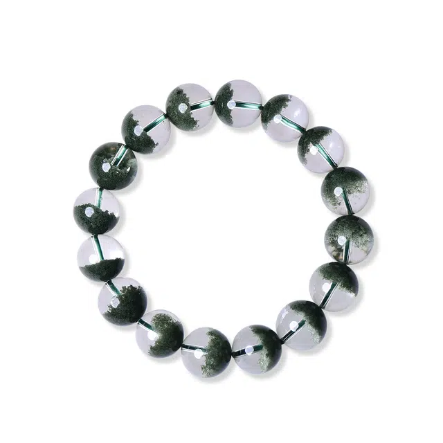 祥燕 收藏孤品 新中式 国潮 高透净体颗颗半盆绿幽灵聚宝盆转运珠 水晶 手串 男女同款情侣款