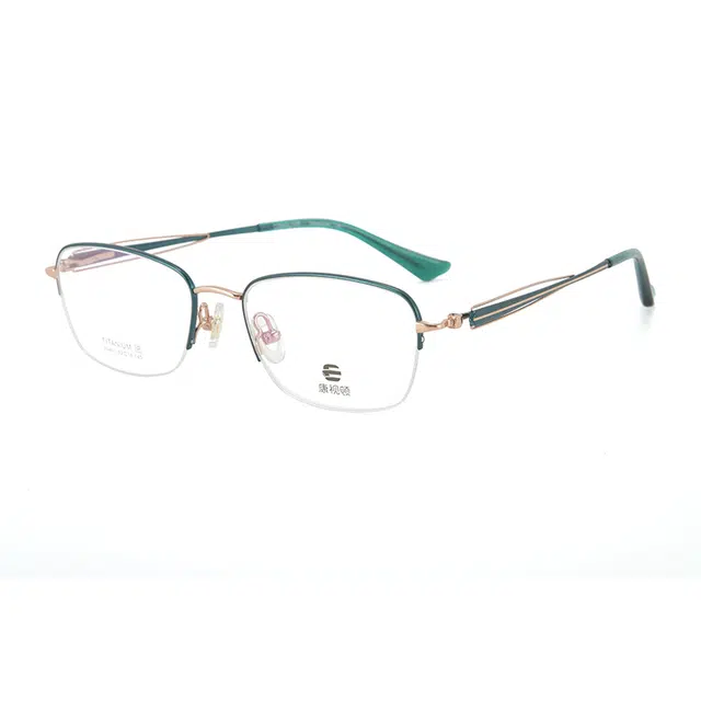 【联系客服可配度数】 康视顿 半框优雅时尚近视眼镜镂空镜腿 钛 椭圆形 光学镜架 女款 可选蔡司依视路明月凯米镜片
