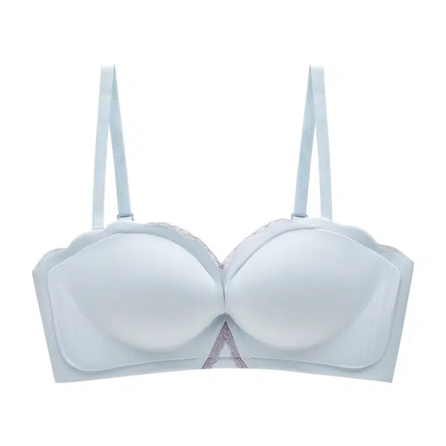 橡柠派 可爱学生无痕聚拢薄款女小胸显大收副乳防下垂防滑半杯文胸内衣裤套装 女款