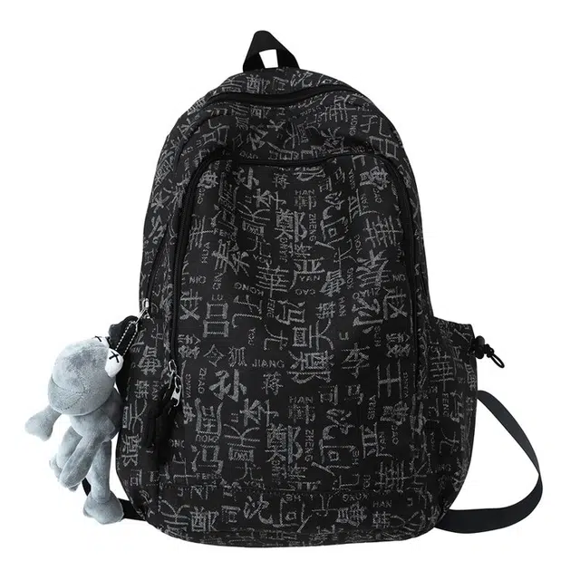 度森袋鼠 国风百家姓提花学生高中生旅行 尼龙 双肩包 常规 男女同款情侣款 黑色/深蓝/浅蓝