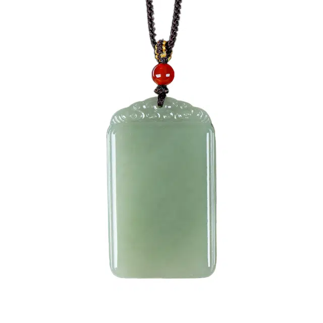 舒杰 平安牌项链 和田玉 浅青色 经典设计国风玉吊坠 男女同款情侣款 青白玉