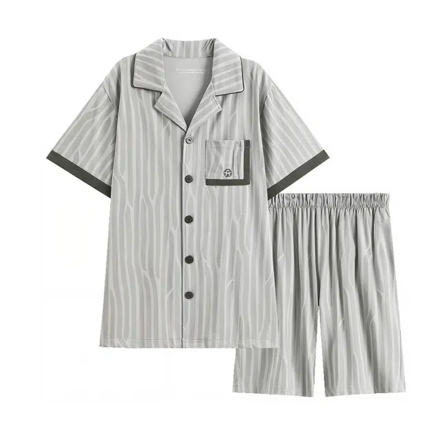 芬腾 休闲凉感短袖抗菌舒适透气短裤睡衣套装 男款 灰色