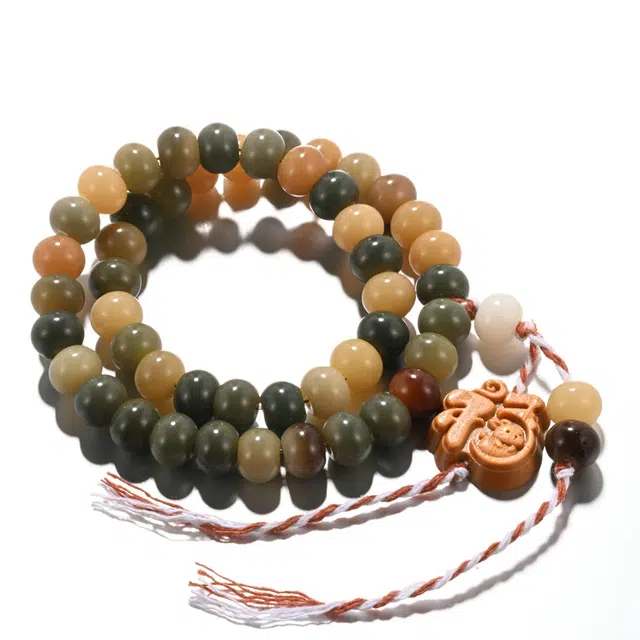 凯真 新中式民族风多宝福牌招财纳福多圈叠戴手持念珠 白玉菩提菩提子/菩提籽 手串 男女同款情侣款