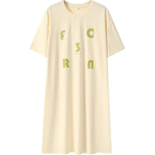 浪莎 柔软亲肤字母印花短袖睡裙 女款 浅杏