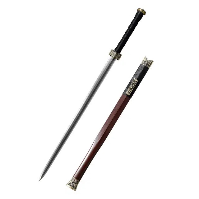 天子剑 九龙汉剑 红酸枝木鞘黄铜精雕装饰百炼花纹钢覆土烧八面剑刃 未开刃 其他模型