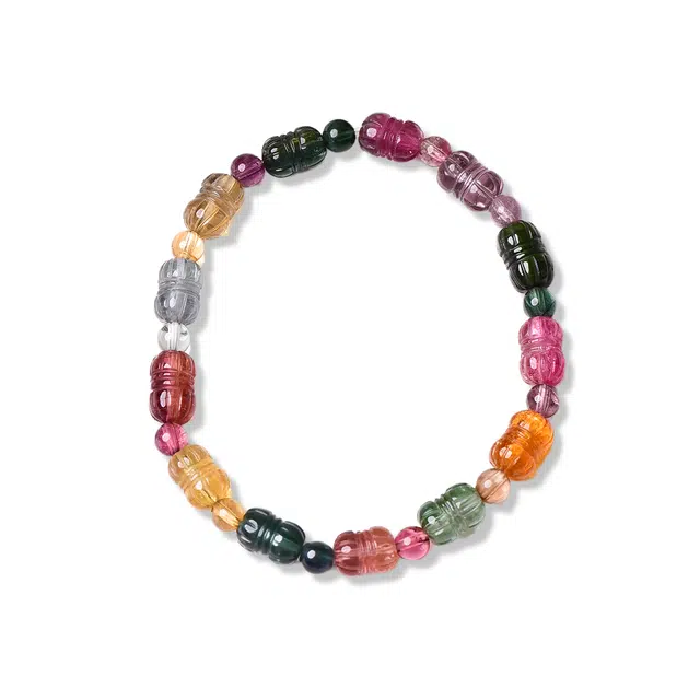 祥燕 设计款新中式国潮高级感净体彩虹碧玺转运珠 水晶 手串 男女同款情侣款