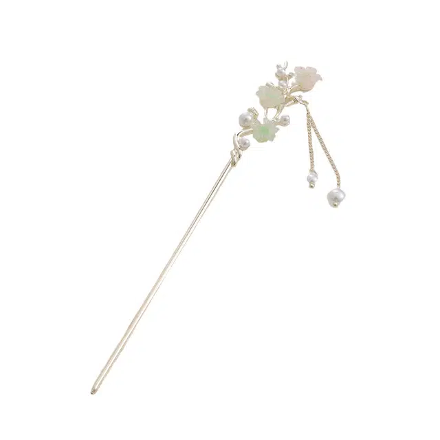 克兰茜 十里桃花 优雅新中式国风高级感气质盘发发钗 小众精致花朵流苏步摇头饰 温柔休闲设计感通勤风 发簪 女款 金色