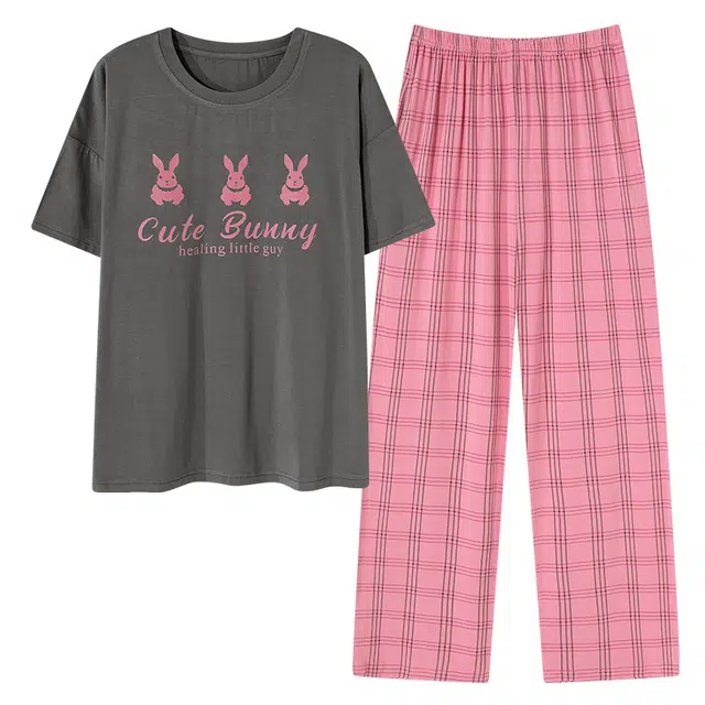 睦隆世家 舒适亲肤短袖休闲凉感长裤睡衣套装 女款 深灰色