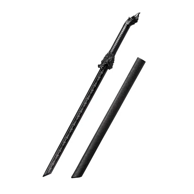 天子剑 飞龙唐横刀 杉木包布鞘合金装具 皮绳缠绕手柄高锰钢刀身未开刃摆件 成品模型