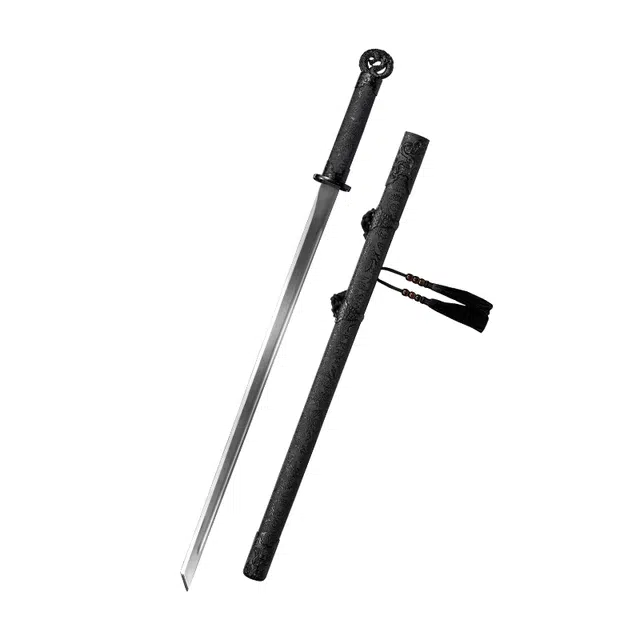 天子剑 黑龙环首唐横刀 杉木包布鞘合金电镀装饰高锰钢刀身 未开刃 成品模型