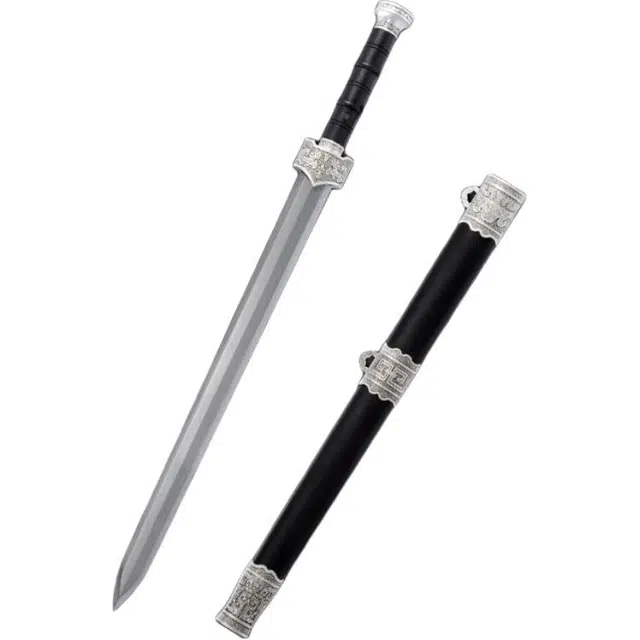 天子剑 赵云剑 乌木实木鞘合金装饰 百炼花纹钢八面剑身 未开刃摆件 成品模型