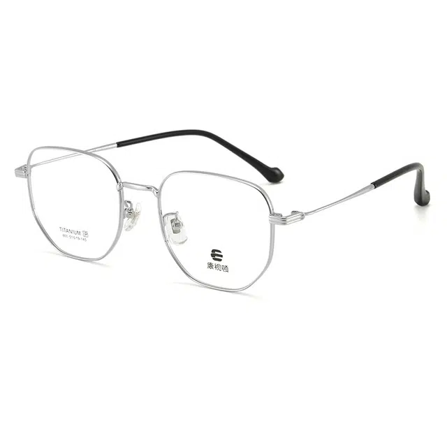 【联系客服可配度数】 康视顿 超清多边形近视眼镜框文艺 纯钛 不规则形 光学镜架 男女同款情侣款 可选蔡司依视路凯米明月镜片