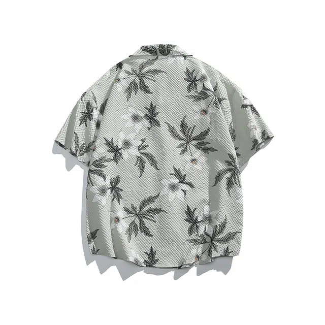 木林森 风花卉满印夏日沙滩度假风短袖衬衫 男女同款 绿色