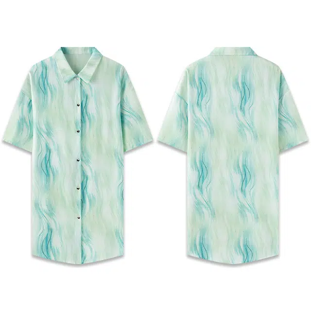 好福份 男友风纯欲衬衫睡衣宽松大码短袖冰丝睡裙 女款 青绿色