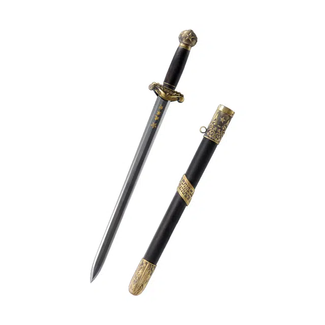 天子剑 建军剑 黑檀木鞘黄铜失蜡法 装饰百炼花纹 钢剑身未开刃摆件 成品模型