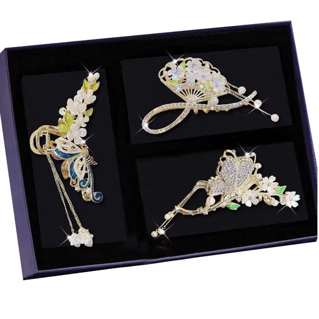 妖娆猫 新中式流苏发夹女生头饰套装高级感发饰鲨鱼夹女后脑勺 抓夹 女款