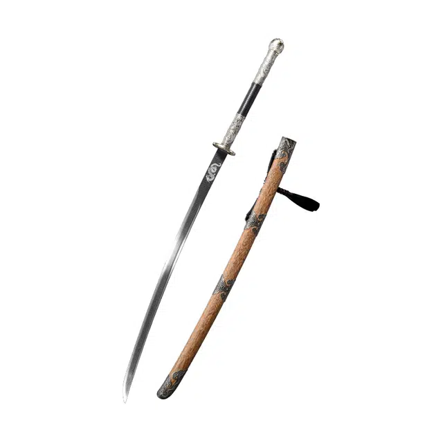 天子剑 御林双手刀 鸡翅木鞘合金复古装饰花纹 钢刀身未开刃摆件收藏 成品模型