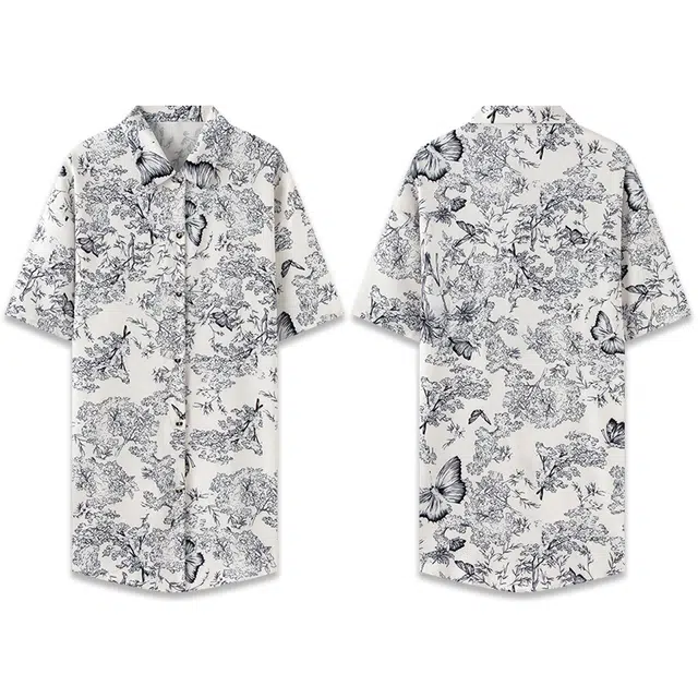 好福份 薄款短袖睡衣裙性感纯欲风大码宽松冰丝衬衫睡裙 女款 米白色