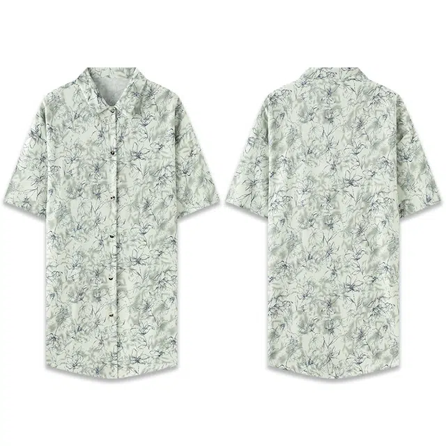 好福份 薄款中长款短袖睡衣裙纯欲男友风衬衫冰丝睡裙 女款 青灰色