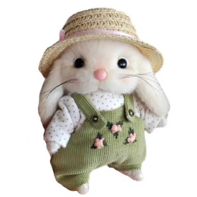 雄俊 可爱泰迪小兔 迷你园丁兔兔 草编帽子背带裤 暖心安抚陪伴背包挂饰  玩偶 毛绒公仔