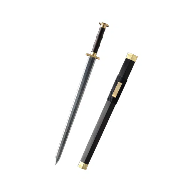 天子剑 君子剑 黑檀木敲黄铜精抛装饰 百炼花纹钢八面剑身未开刃摆件 成品模型