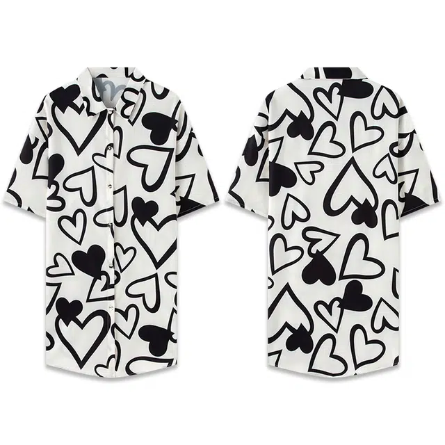 好福份 薄款短袖睡衣裙满印爱心纯欲冰丝衬衫睡裙 女款 米白色