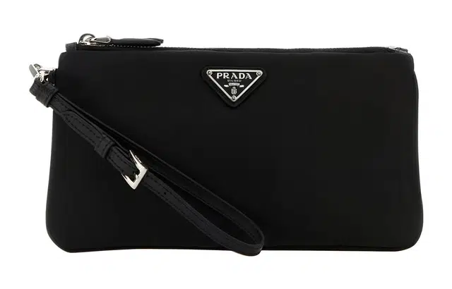 Prada Triangle Logo Nylon Clutch Black