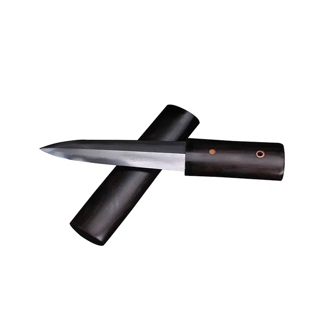 天子剑 墨隐小短剑 黑檀木实木鞘柄 百炼花纹 钢八面剑身未开刃摆件收藏 成品模型