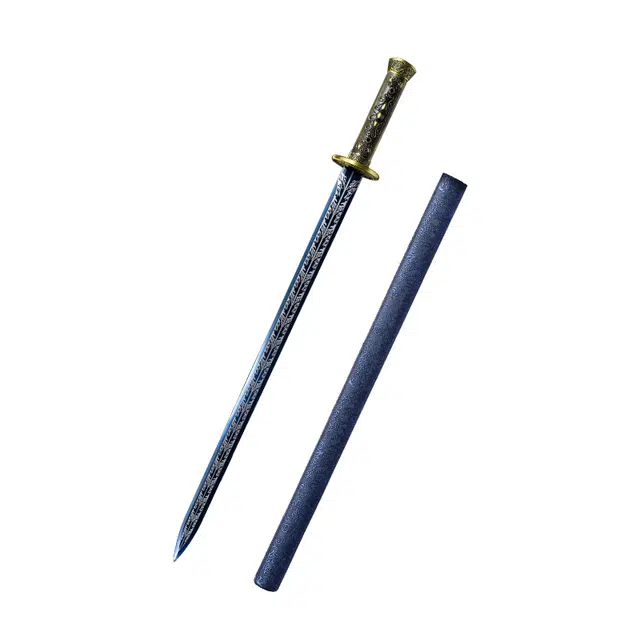 天子剑 寒霜剑 杉木包布鞘加厚合金手柄 高锰钢烤色剑身 未开刃摆件 成品模型