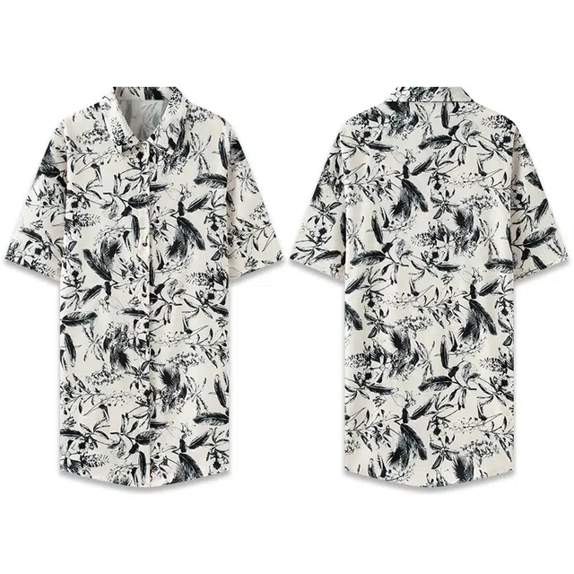 好福份 宽松短袖睡衣裙高级感家居服男友风冰丝衬衫睡裙 女款 米白色