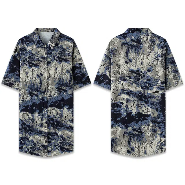 好福份 宽松短袖睡衣裙简约亲肤男友风冰丝衬衫睡裙 女款 花色