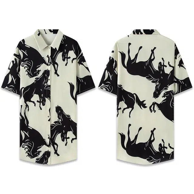 好福份 薄款短袖睡衣裙宽松大码家居服轻奢纯欲冰丝衬衫睡裙 女款 米白色