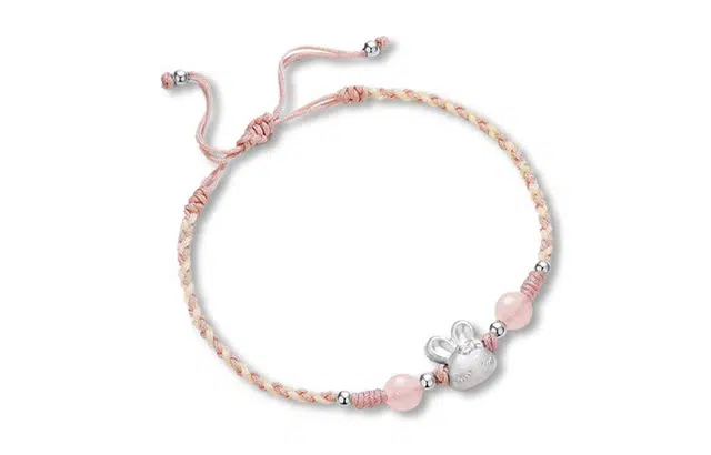 尚银福 粉色兔子 软萌简约精致轻奢甜美少女心 中式高级气质立体萌趣造型 创意小众设计感可调节编织 织物 手链 男女同款情侣款