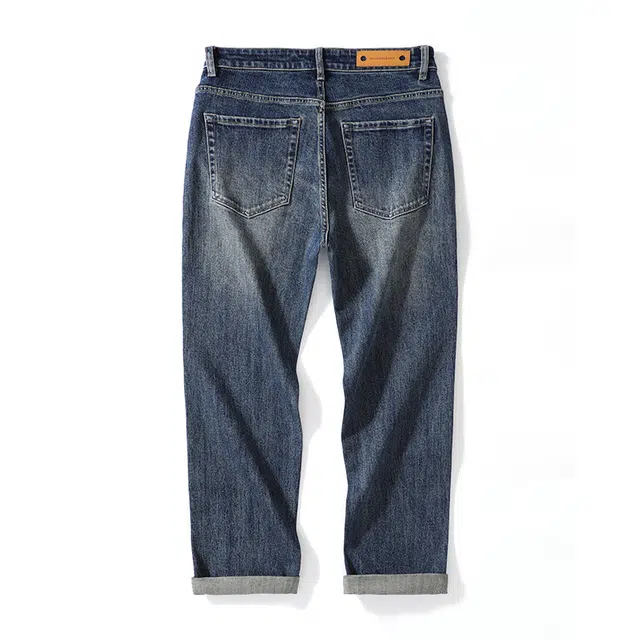 雅鹿 直筒百搭美式高街水洗做旧宽松牛仔裤 男款 蓝色