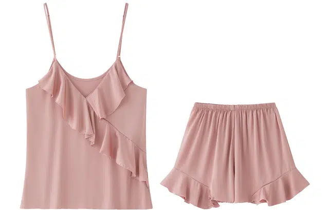 宫蝶 冰丝小性感薄款吊带荷叶边简约家居服睡衣套装 女款