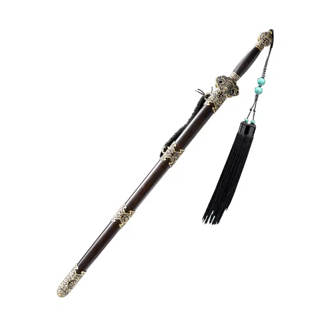 天子剑 金蝠太极剑 黑檀木鞘黄铜镂空装具 百炼花纹钢剑身未开刃武术剑 成品模型