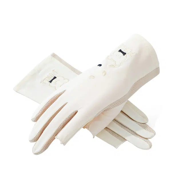 南极人 可爱薄款 户外开车骑行防滑透气短款露二指可触屏 防晒手套 女款