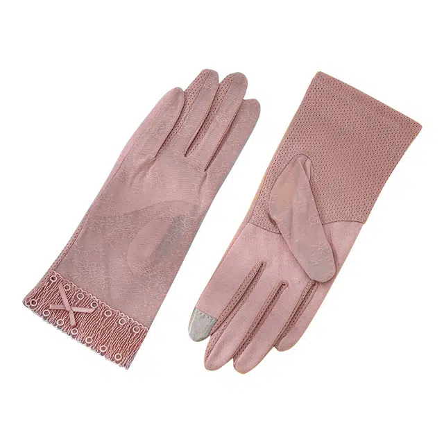 南极人 薄款网眼冰丝骑行开车防紫外线遮阳触屏防滑透气时尚蕾丝 防晒手套 女款