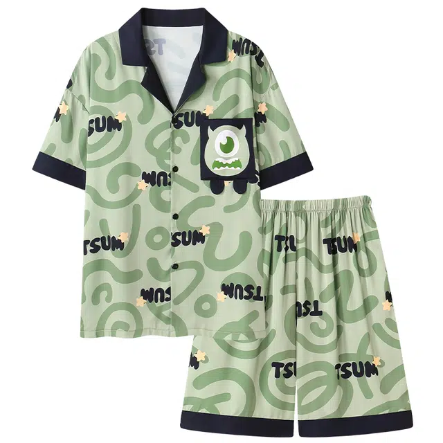 俏霓桐 卡通青年凉感家居服短袖开衫睡衣套装 男款 薄荷绿