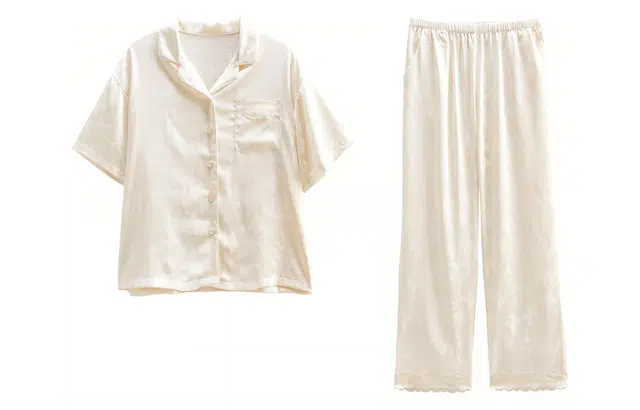 歌倩雅 纯色翻领短袖松紧腰长裤时尚高级感睡衣套装 女款 杏色