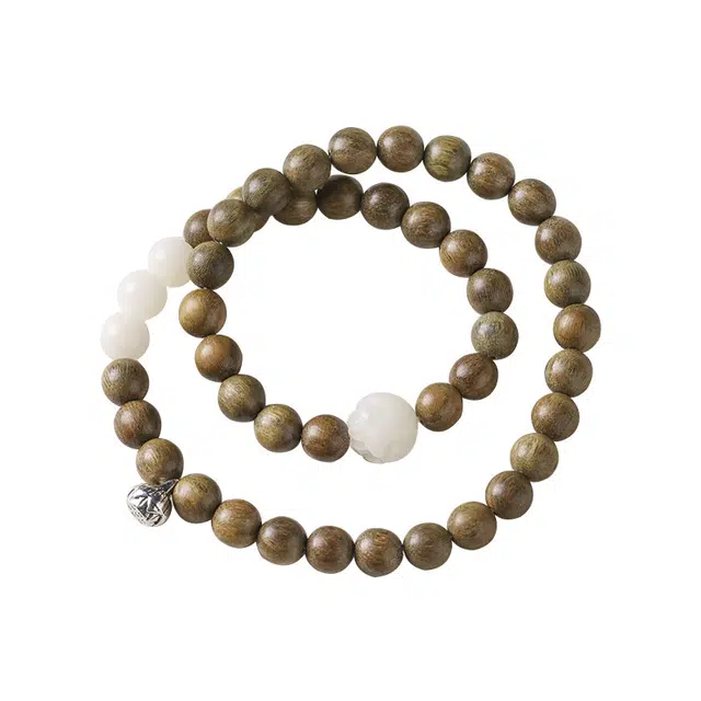 岁月静好 新中式国风创意森系复古小莲蓬工艺编织民族风双圈叠戴文玩莲花珠 木作 手串 男女同款情侣款 绿檀