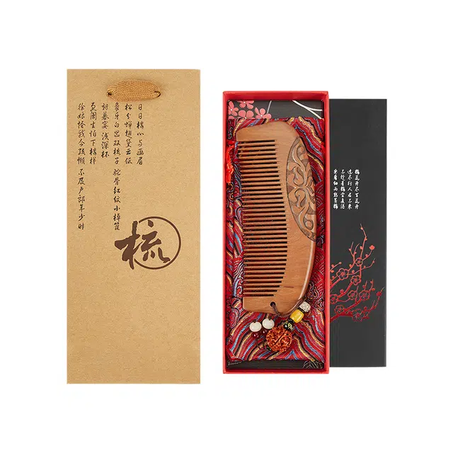悦语 桃木梳便携老料桃木梳子生日伴手礼品梳子礼盒装木梳